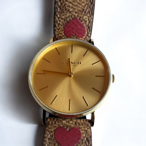 Coach Perry Brown Signature Canvas & Red Heart Watch NWT - Picture 3 of 14
